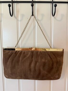 Vintage HL USA Brown Suede Chain-Handle Clutch Bag